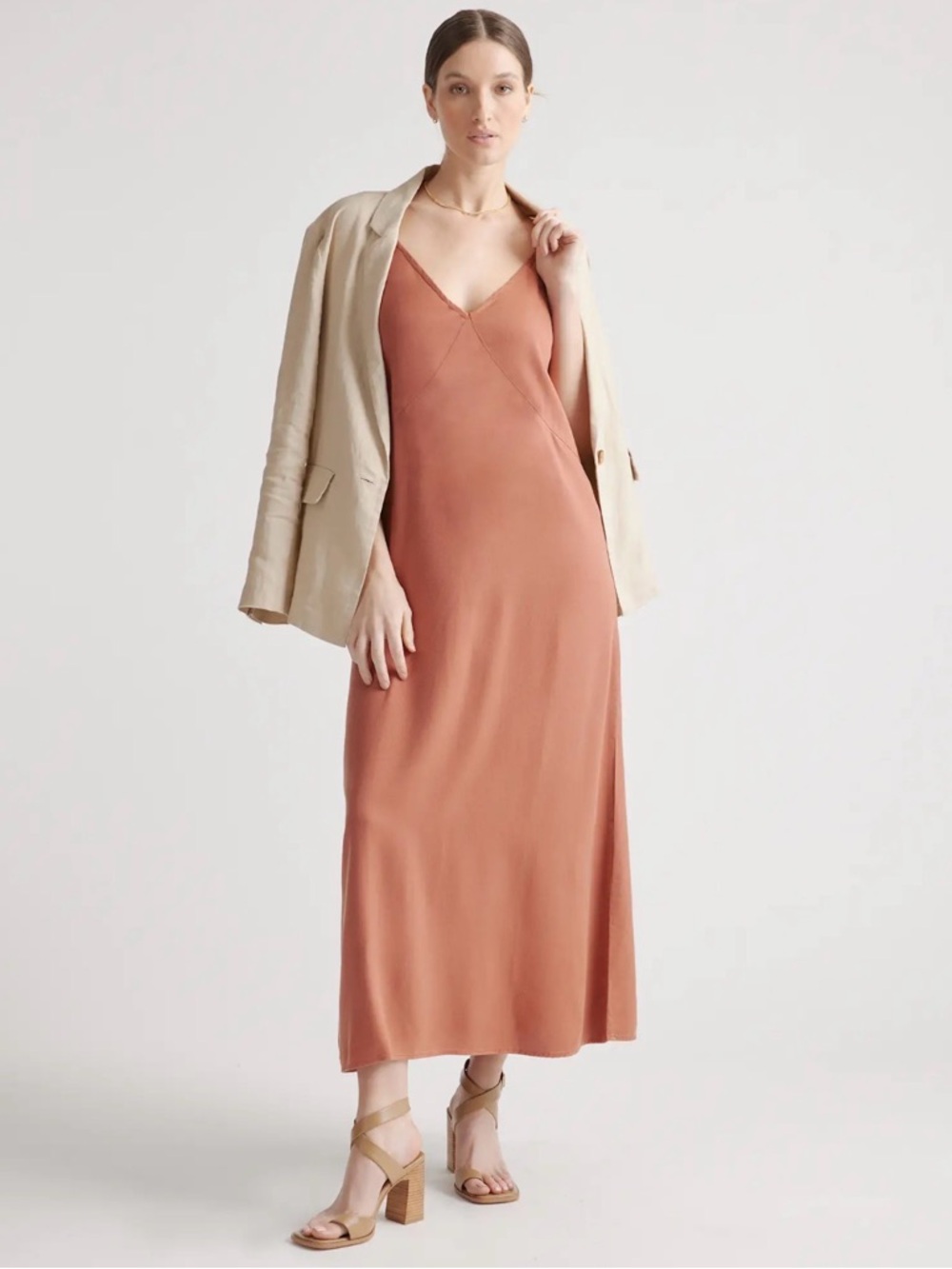 NWOT Quince Vintage Wash Tencel Maxi Slip Dress in Terracotta